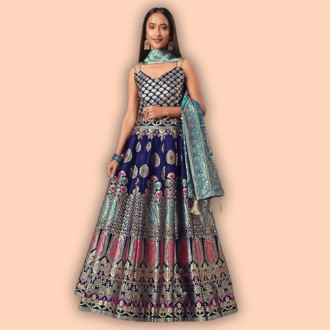Women's Jacquard Semi-Stitched Lehenga choli